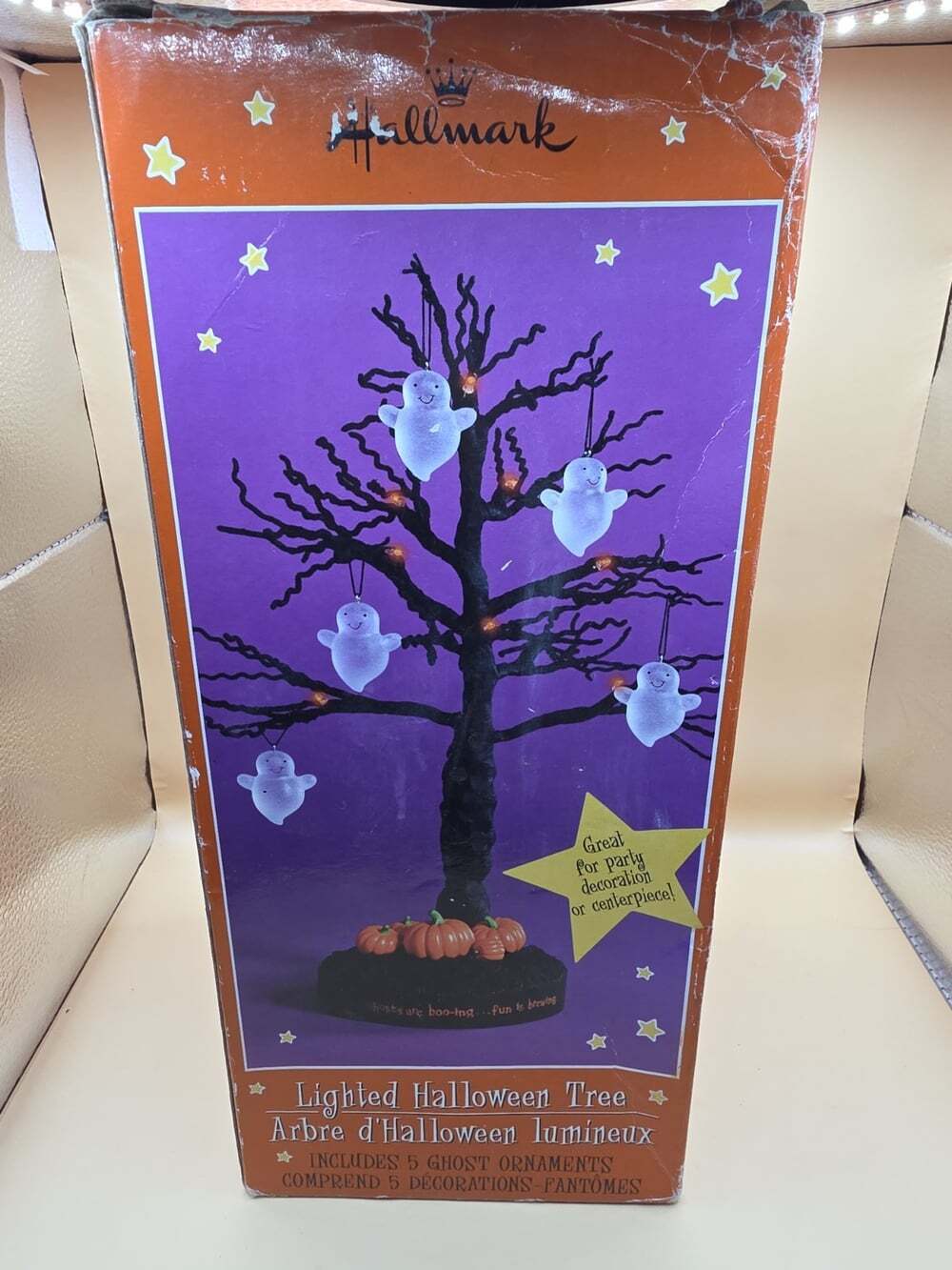 Vintage 2003 Hallmark Lighted Halloween Tree Ghost Ornaments Hauntington USA